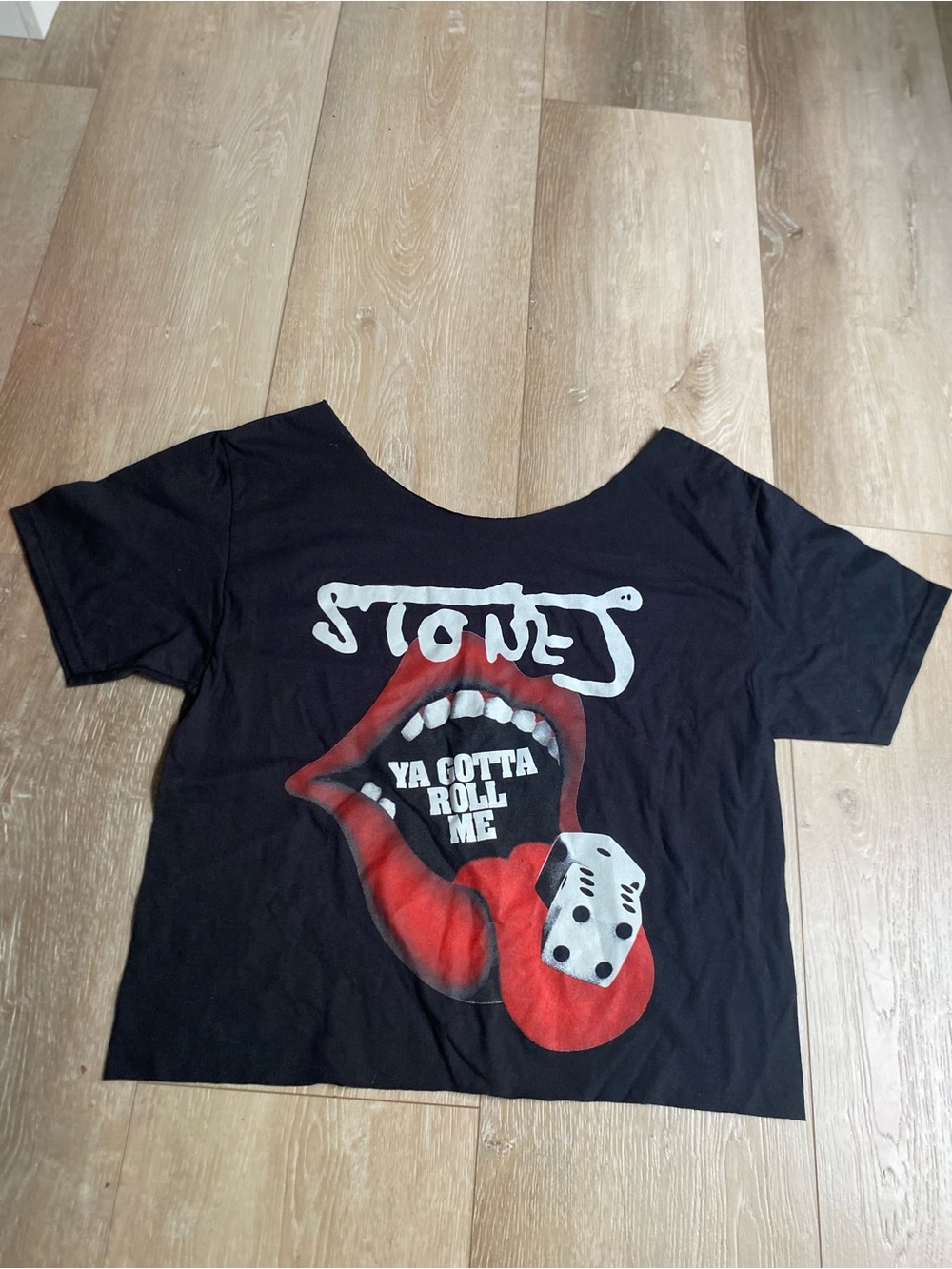 the Rolling Stones Black Kids Tee with Red Tongue and White Dice Graphic